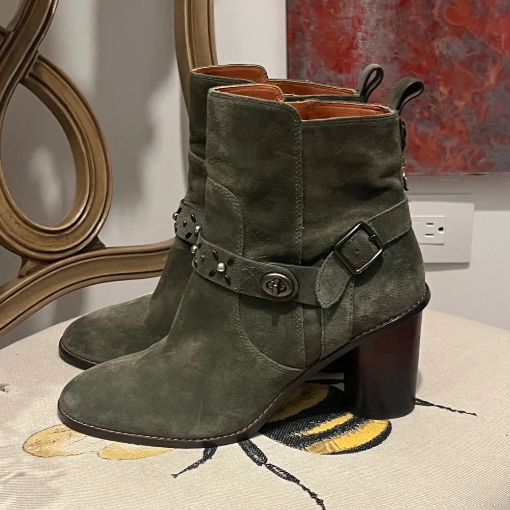Coach 1941 Womens Moto Boots Olive Suede - Picture 1 of 9